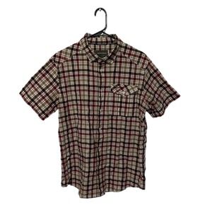 Craghoppers Shirt Mens Large Red Beige Plaid Short Sleeve Hiking Outdoor Casual